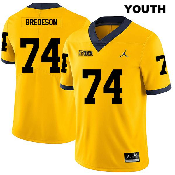 Youth NCAA Michigan Wolverines Ben Bredeson #74 Yellow Jordan Brand Authentic Stitched Legend Football College Jersey XU25N16JL